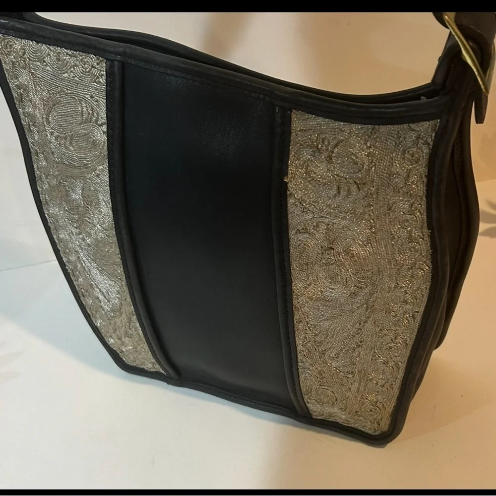 Vintage Albano Black Leather Brocade Crossbody Shoulder Bag Y2K